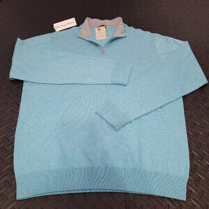 Peter Millar Crown Sweater Turquoise Blue Crest Quarter Zip  Men's Sz Large NWT